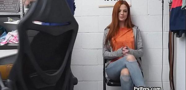  Hot redhead teen enjoys hard pounding on the office desk